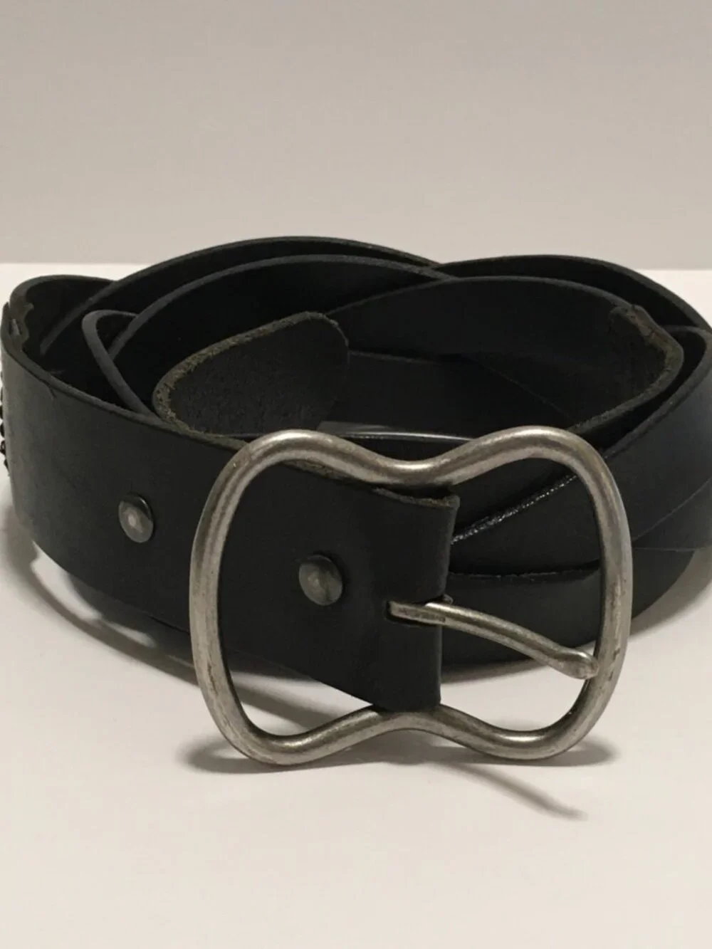 Vintage Gap Jeans 1969 Genuine Leather Belt Black USA Made Brass Buckle Size M
